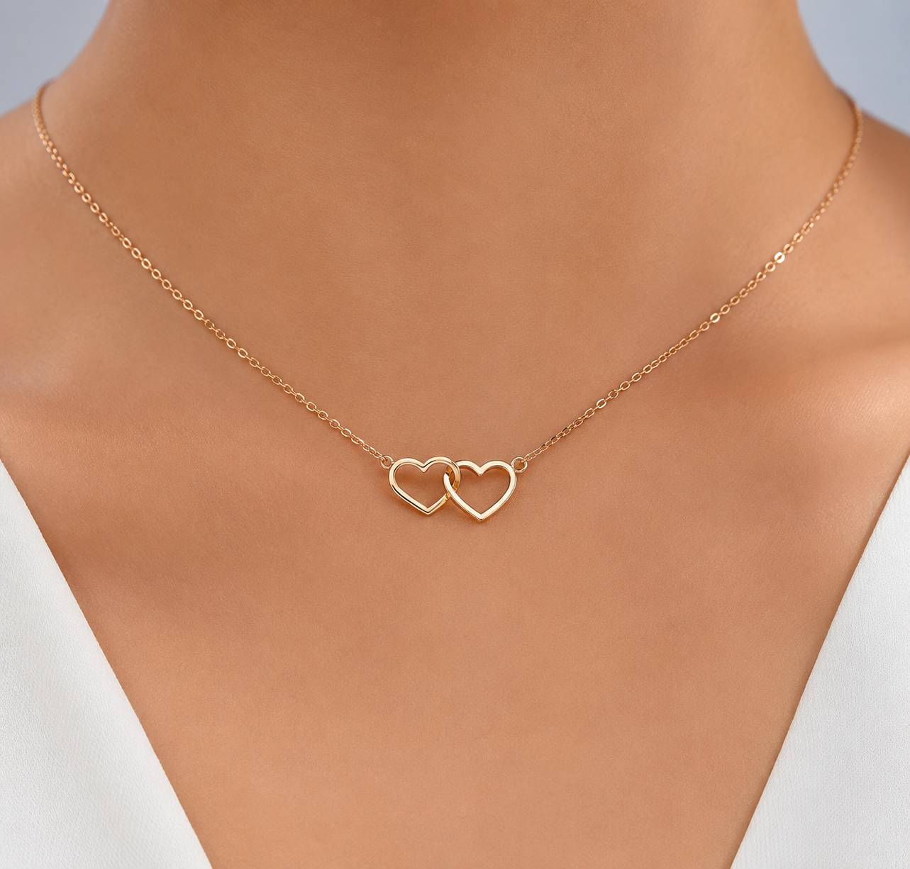 Collier d'amour double coeur creux